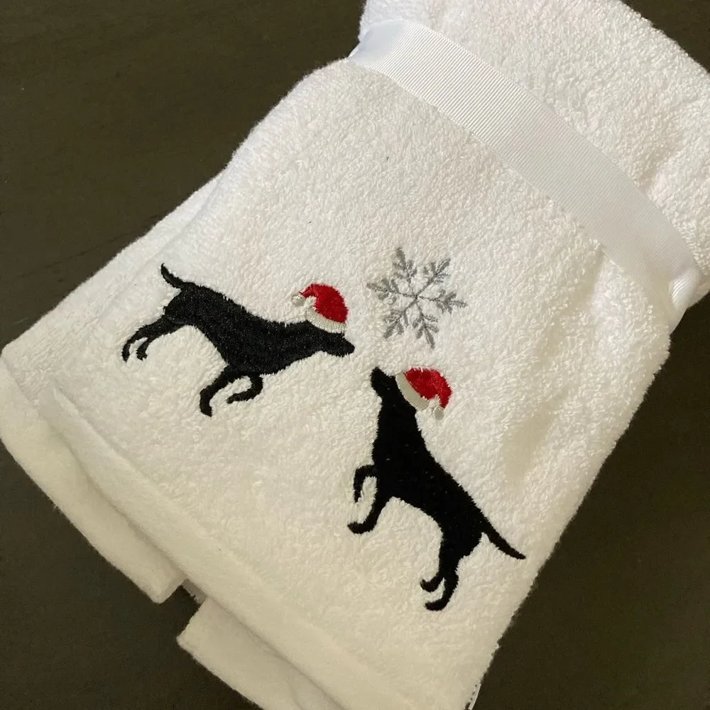 Eddie Bauer Christmas Dogs Embroidered Hand Towels Set